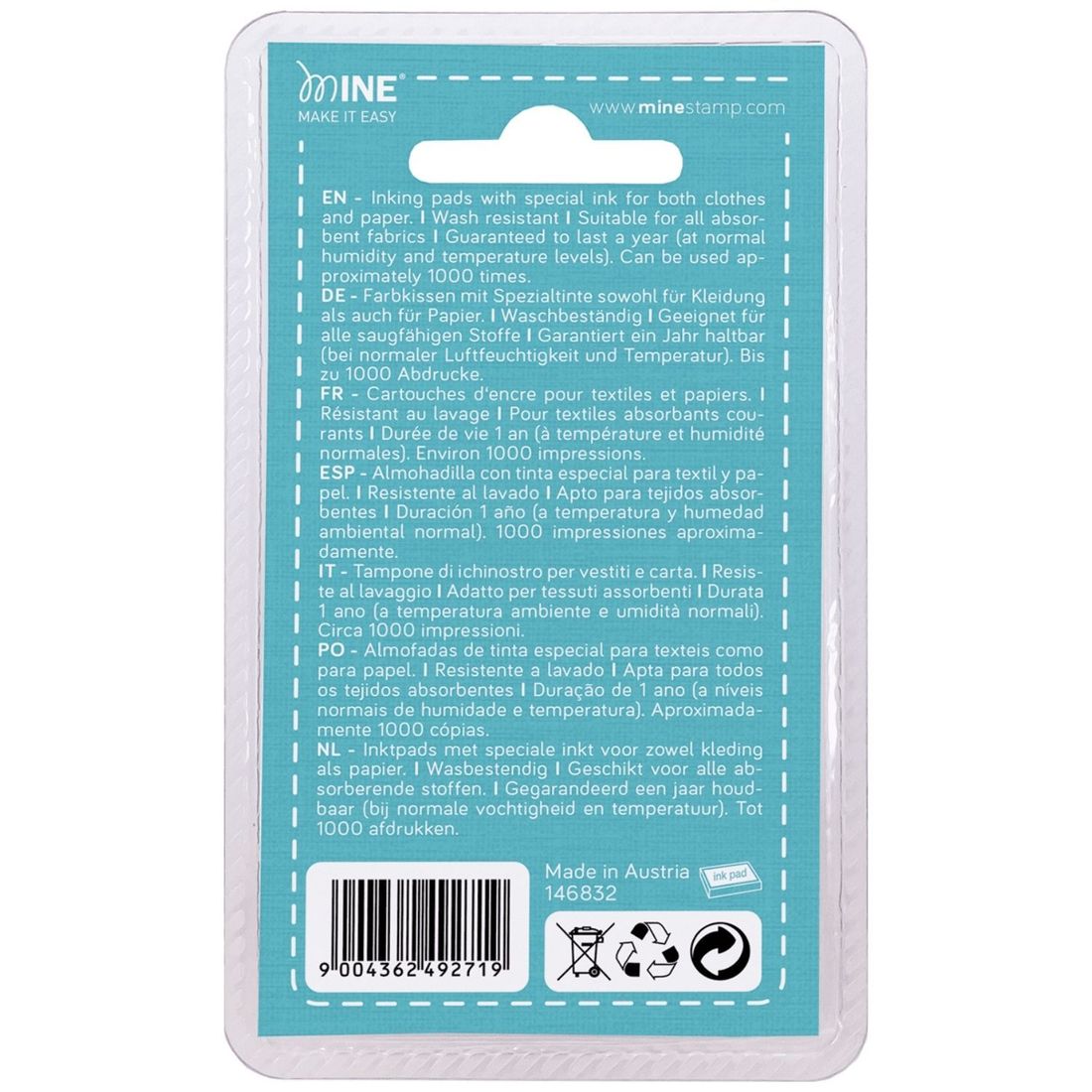 Lot de 2 recharges d'encre pour tampon textile et papier MINE (MINE) - Image 1