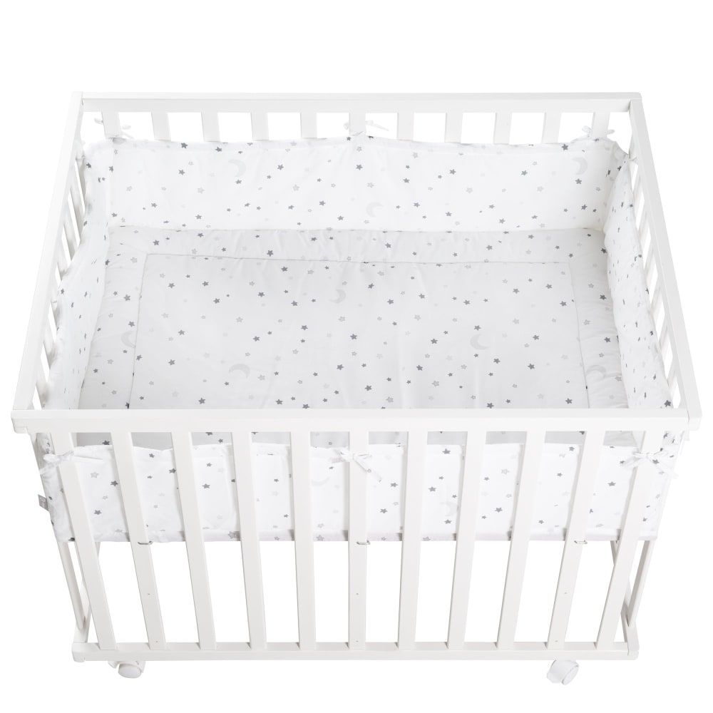 Parc à roues 75x100 réglable avec tour étoilé en bois blanc (Roba) - Couverture