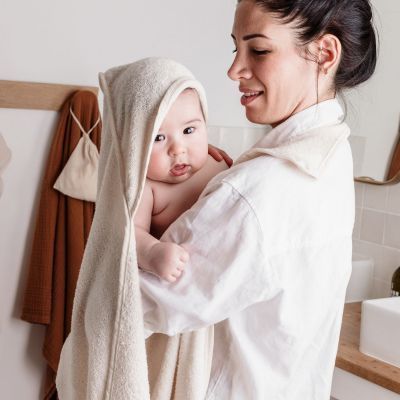 Cape de bain tablier XXL parent et bébé écru (Candide) - Image 2