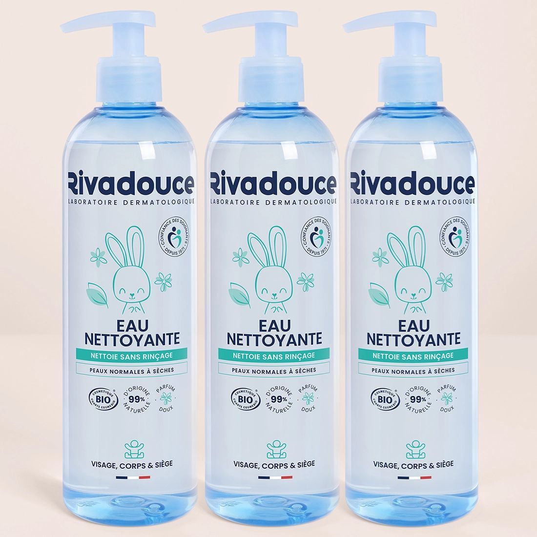 Lot De 3 Eaux Nettoyantes Bébé 500ml - Toilette & change - Peaux sensibles - Certifié bio et 99% d'ingrédients d'origine naturelle - Rivadouce (rivadouce) - Couverture