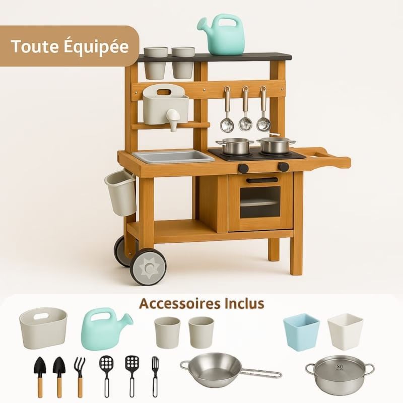 Cuisine d'extérieur en bois enfant - mud kitchen montessori (Jouetapprends) - Image 3