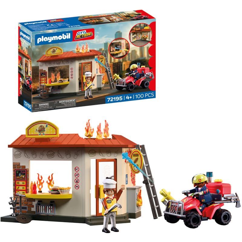 Playmobil 72195 - quad des pompiers et restaurant en feu (Playmobil) - Image 1