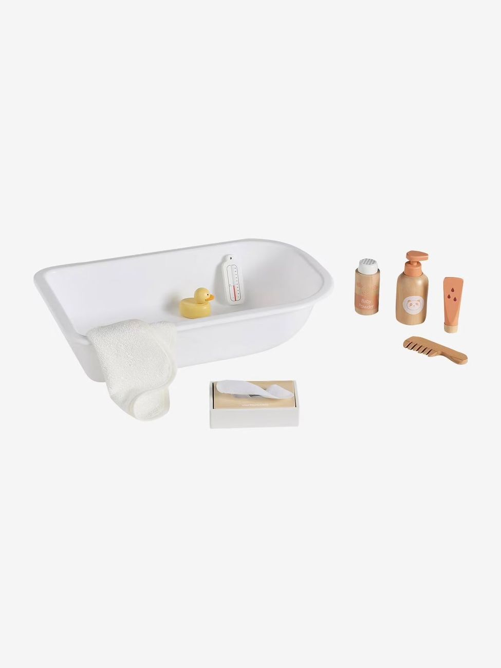 Set d'accessoires bain poupon en bois FSC® blanc (Vertbaudet) - Couverture