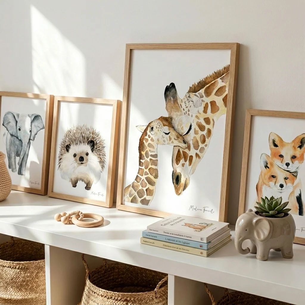 Affiche famille girafe aquarelle pour chambre bébé et enfant (Les Aquarelles de Marlène) - Image 8
