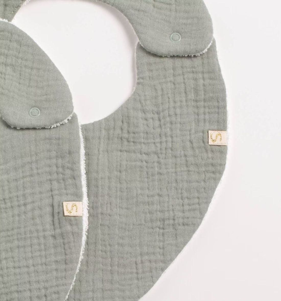 Lot De 2 Bavoirs En Gaze De Coton - Uni Vanilla Vert (Sauthon) - Image 1