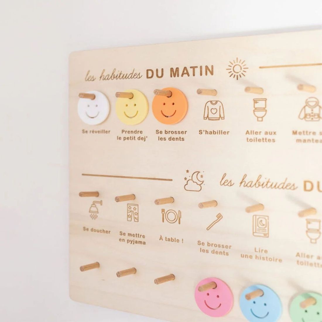 Tableau des Routines Enfant - Organisation Matin & Soir | Méthode Montessori - Bois Fait Main en France - June & Jane (June & Jane) - Image 3