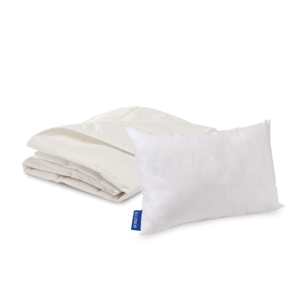 Pack bébé couette + oreiller bébé enveloppe coton bio 75x120cm (Bleu Câlin) - Image 1