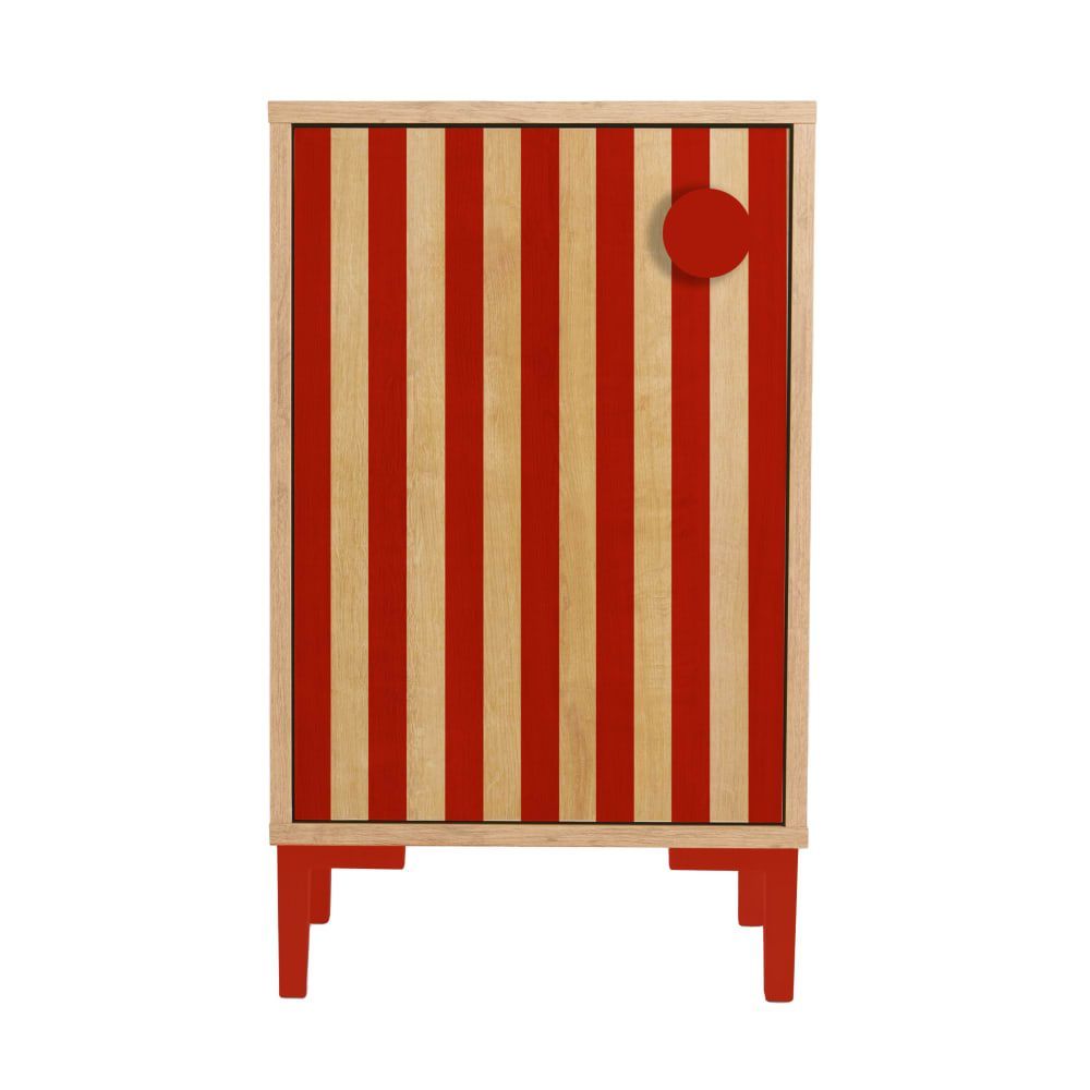 Table de chevet 1 porte couleur chêne et rayures rouges (RNT by Really Nice Things) - Image 1