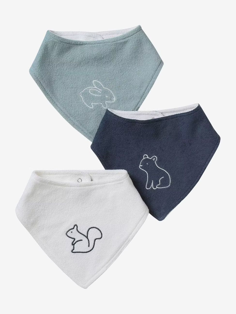 Lot de 3 bavoirs bandanas en éponge bleu grisé (Vertbaudet) - Couverture