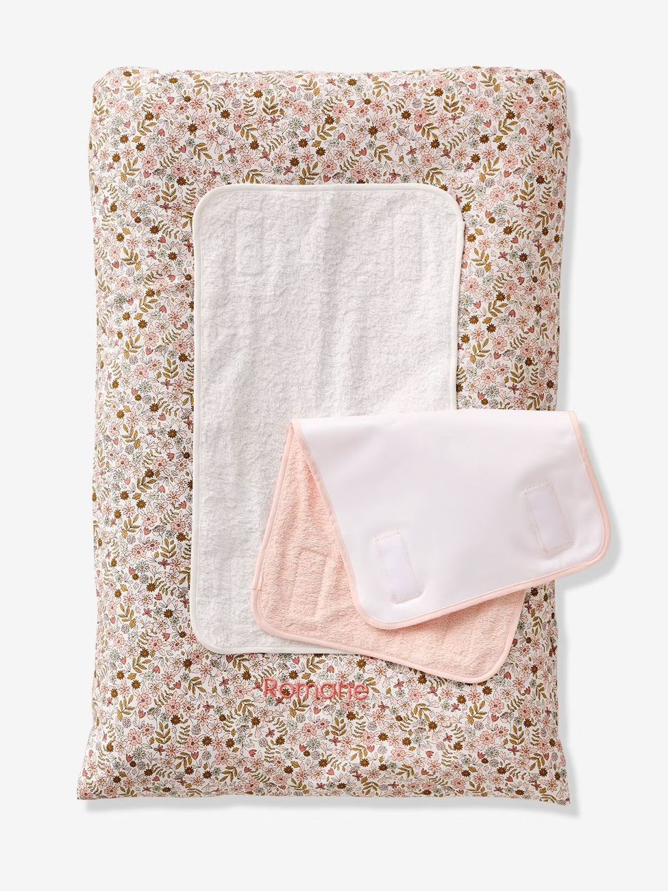 Matelas à langer + 2 tapis de change personnalisable FLORA blanc imprimé (Vertbaudet) - Couverture