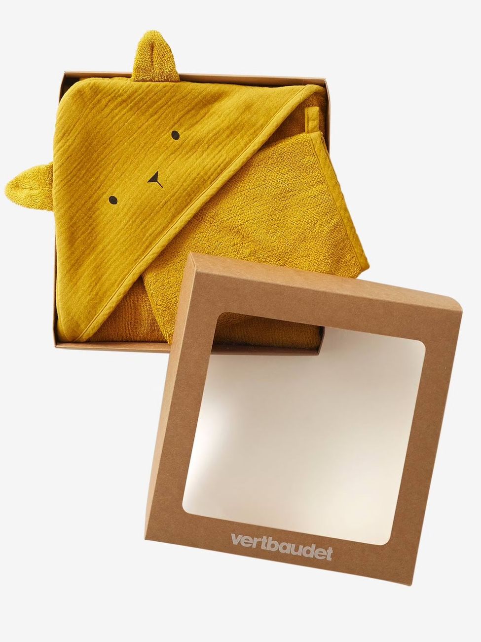 Cape de bain gaze de coton et gant de toilette BIO* ocre (Vertbaudet) - Image 2