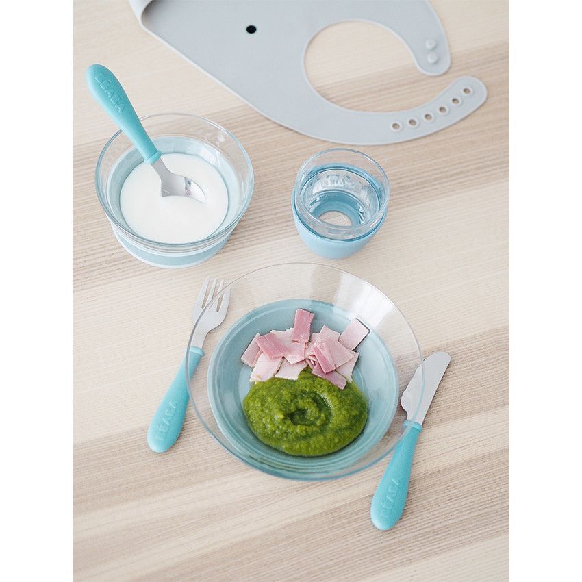 Set repas 3 pièces en verre - Jungle - Bleu (Béaba) - Image 3
