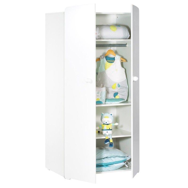 Armoire 2 portes bouton boule Blanc Basic (Sauthon) - Image 4