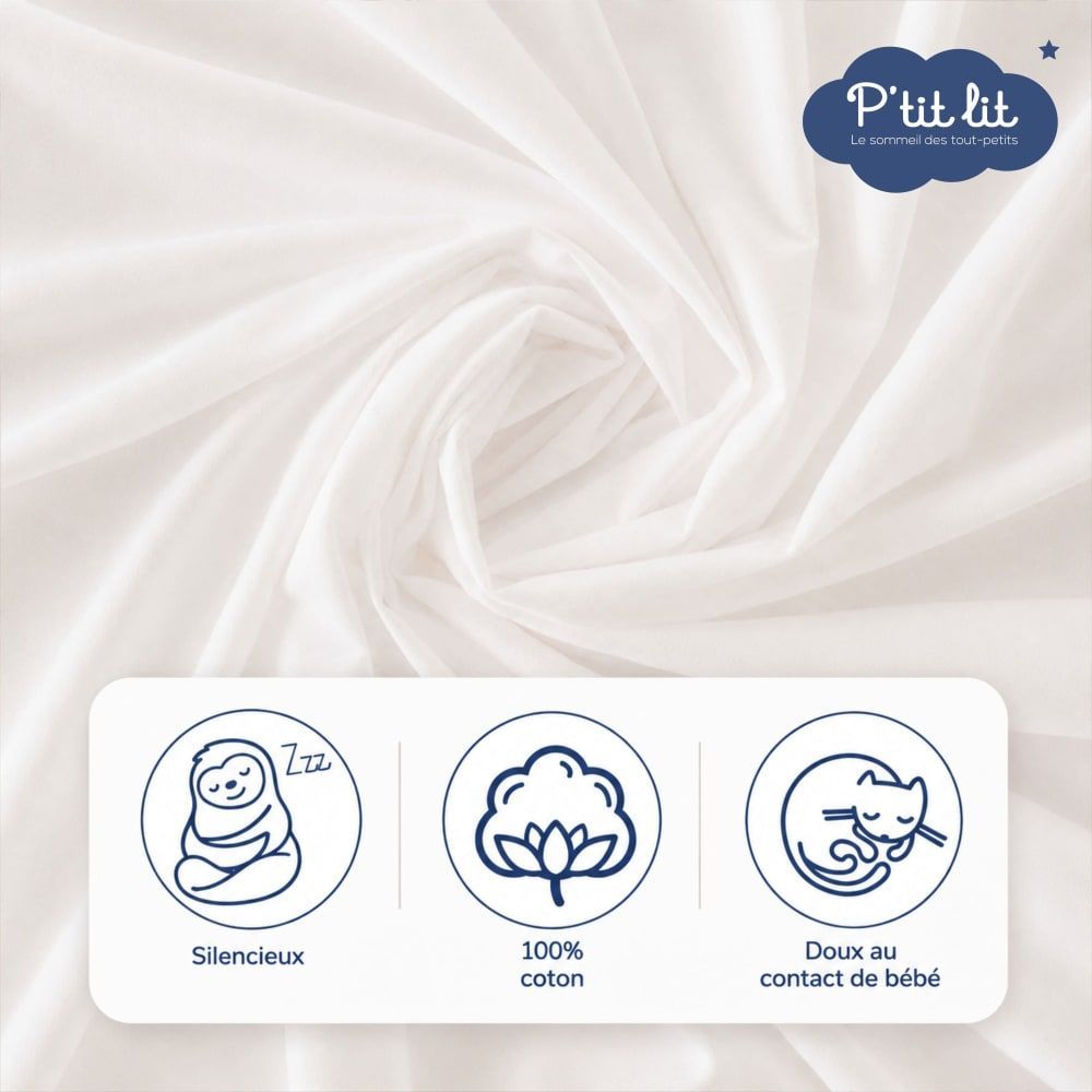 Drap housse alèse 2 en 1 imperméable coton blanc bébé 70x140 cm (P'Tit Lit) - Image 1