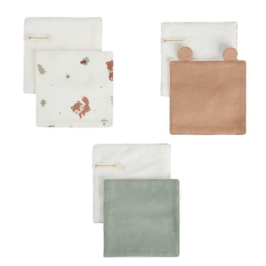 Lot de 6 lingettes lavables 12 x 12 cm en coton Roi des Forêts - Vert (Prémaman) - Image 1