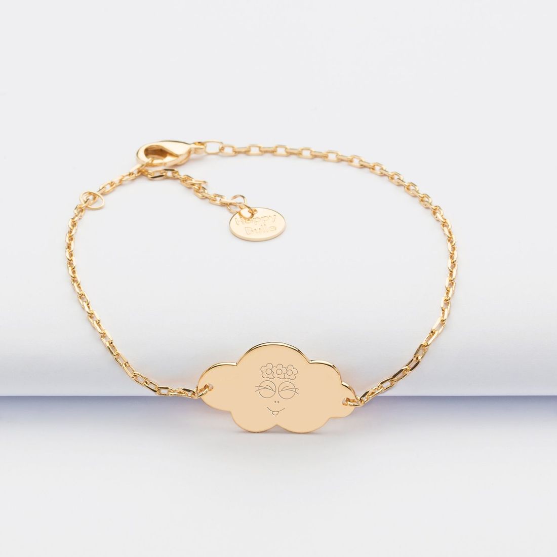 Bracelet chaîne enfant personnalisé médaille gravée plaqué or nuage 2 trous 20x14 mm - Happybulle x Barbapapa (HappyBulle) - Image 1