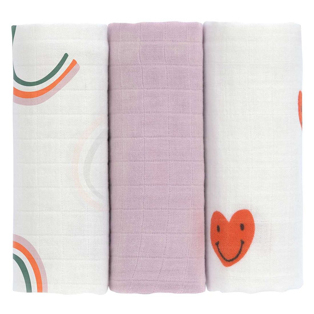 Lot de 3 Langes Happy Rascals - Coeur Lavande (Lassig) - Couverture