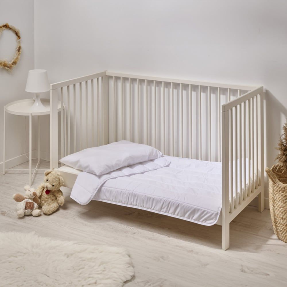 Pack bébé couette + oreiller bébé lavable à 95°c 75x120cm (Bleu Câlin) - Couverture