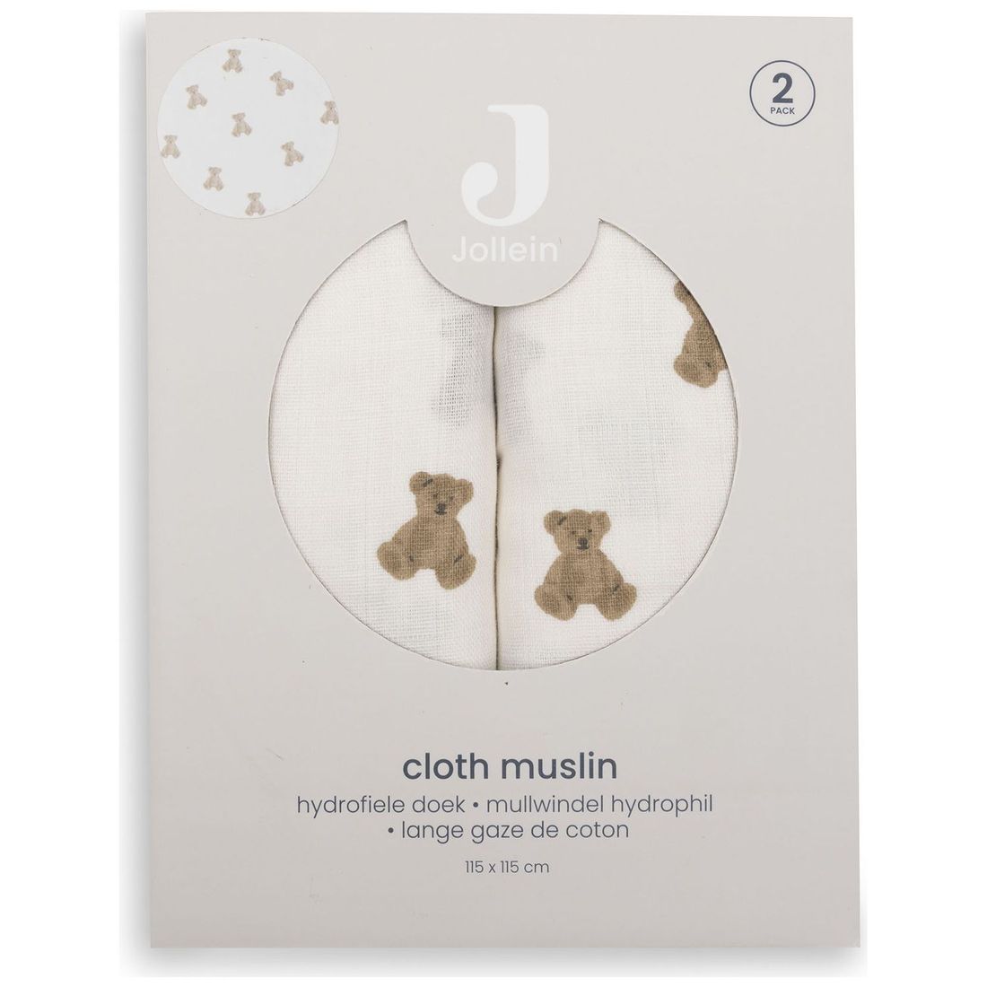 Lot de 2 maxi-langes en gaze de coton Mini Teddy Bear (115 x 115 cm) (Jollein) - Image 6
