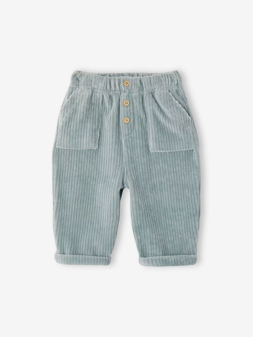 Ensemble bébé sweat peluche + pantalon velours vert d'eau (Vertbaudet) - Image 2