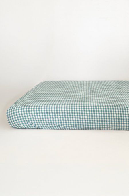 Drap housse bébé Percale Coton Bio Vichy Vichy Azur Percale c (Kadolis) - Image 1