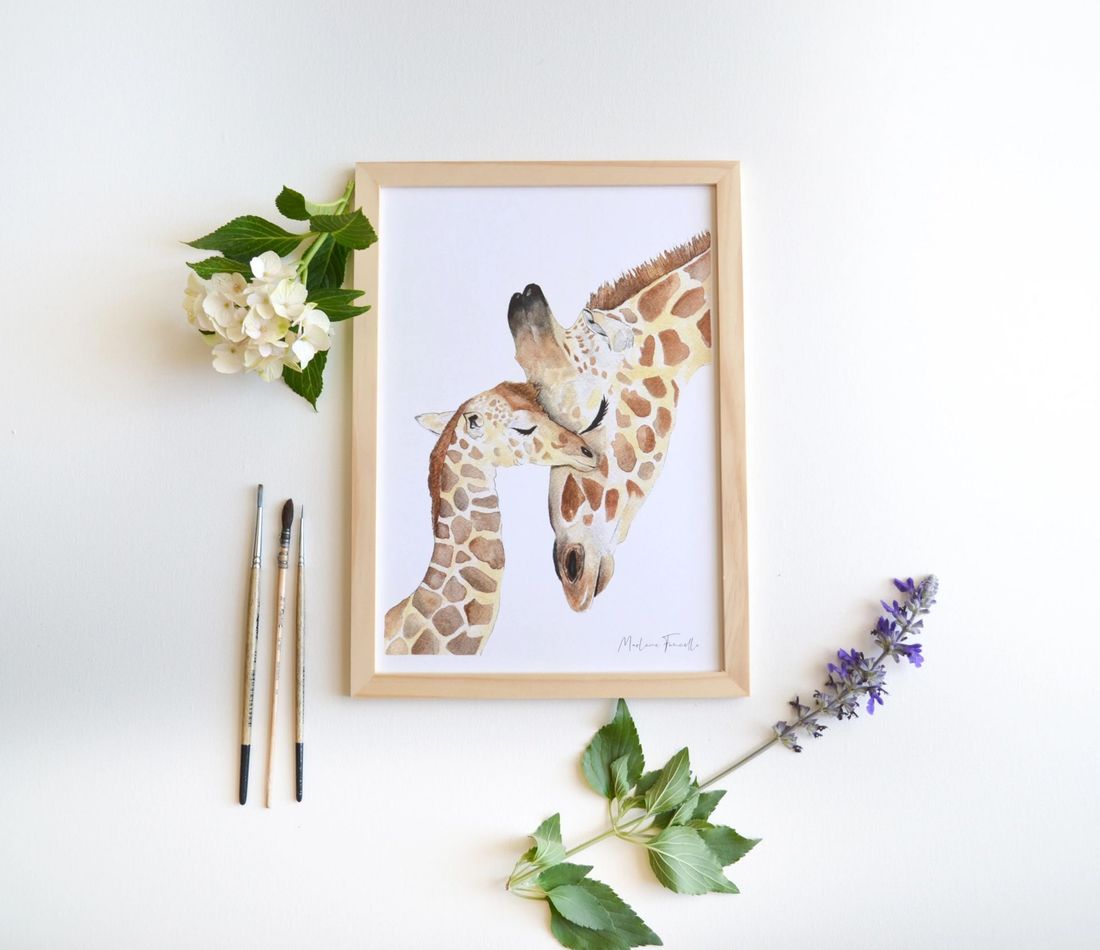 Affiche famille girafe aquarelle pour chambre bébé et enfant (Les Aquarelles de Marlène) - Image 9