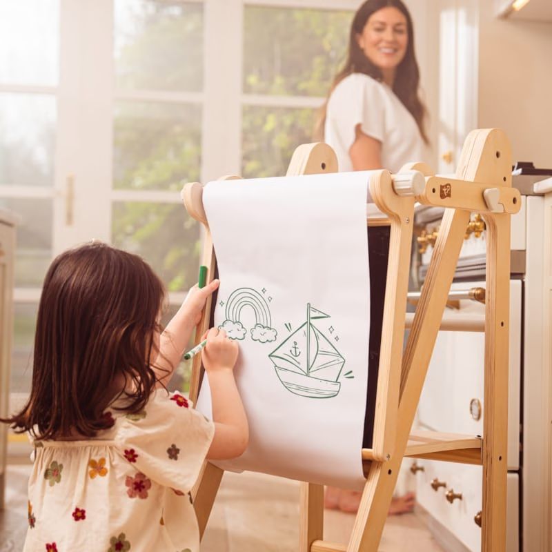 Tour d'apprentissage pliable et tableau créatif en bois fsc® pour enfant dès 18 (Active Tots) - Image 3