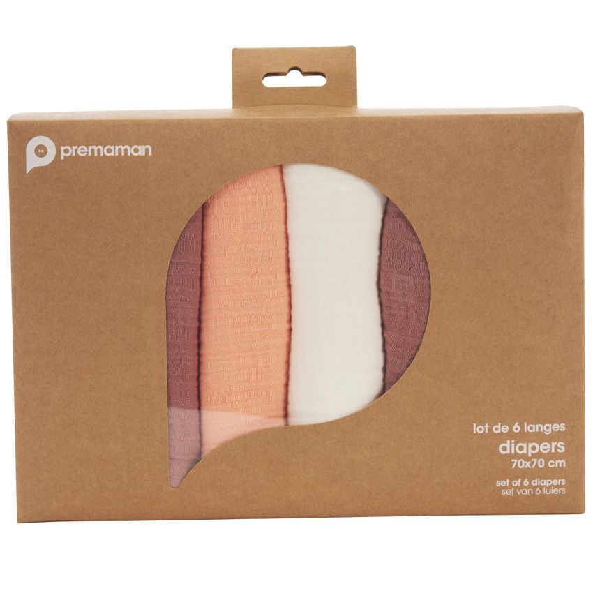 Lot de 6 langes en coton 70 x 70 cm - Rose (Prémaman) - Image 2