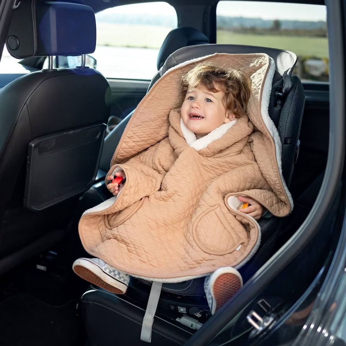 Poncho De Voyage Bébé Pour Siège Auto - Dehors Bien Au Chaud Beige (Bemini) - Image 2