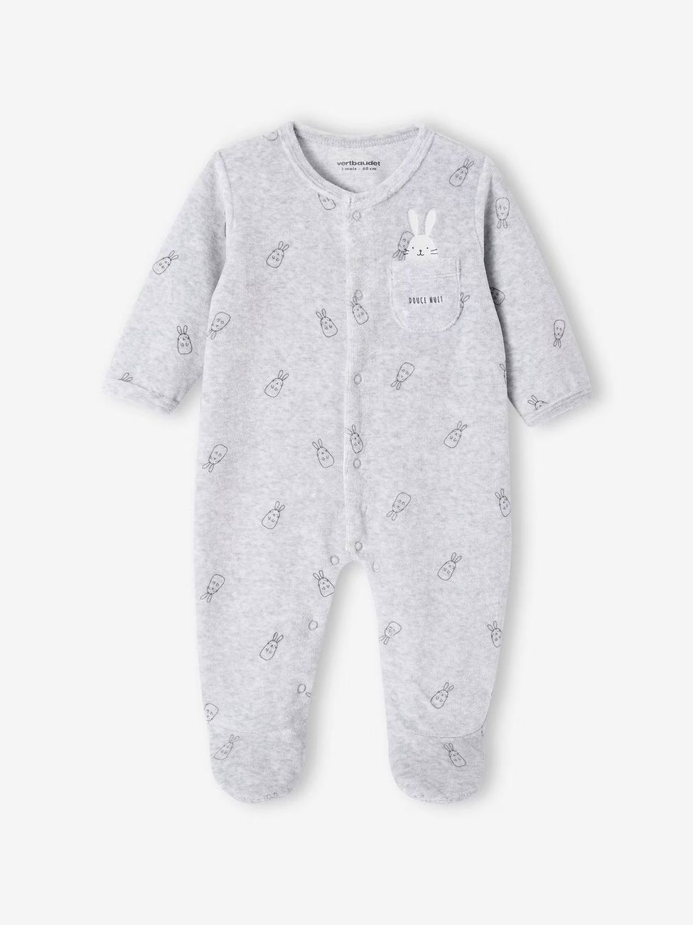 Pyjama bébé mixte en velours lapins gris chiné (Vertbaudet) - Couverture