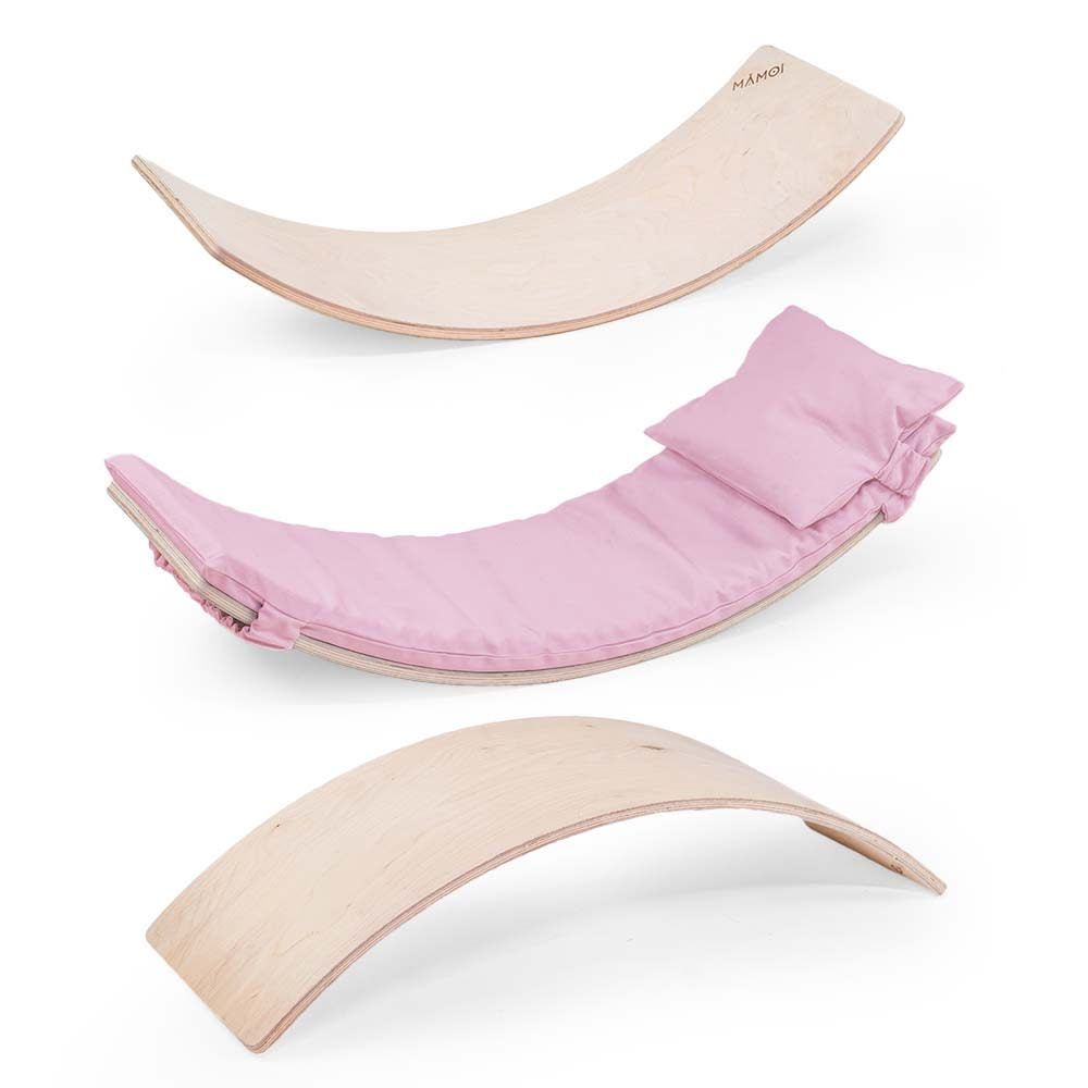 Planche d’équilibre + coussins pour enfants dès 6 mois en bois bleu (Mamoi) - Image 1