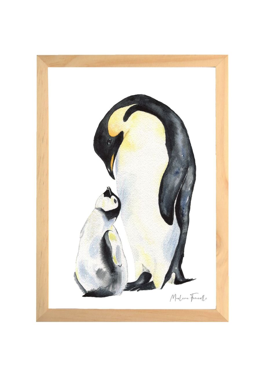 Affiche famille pingouin aquarelle pour chambre bébé et enfant (Les Aquarelles de Marlène) - Image 1