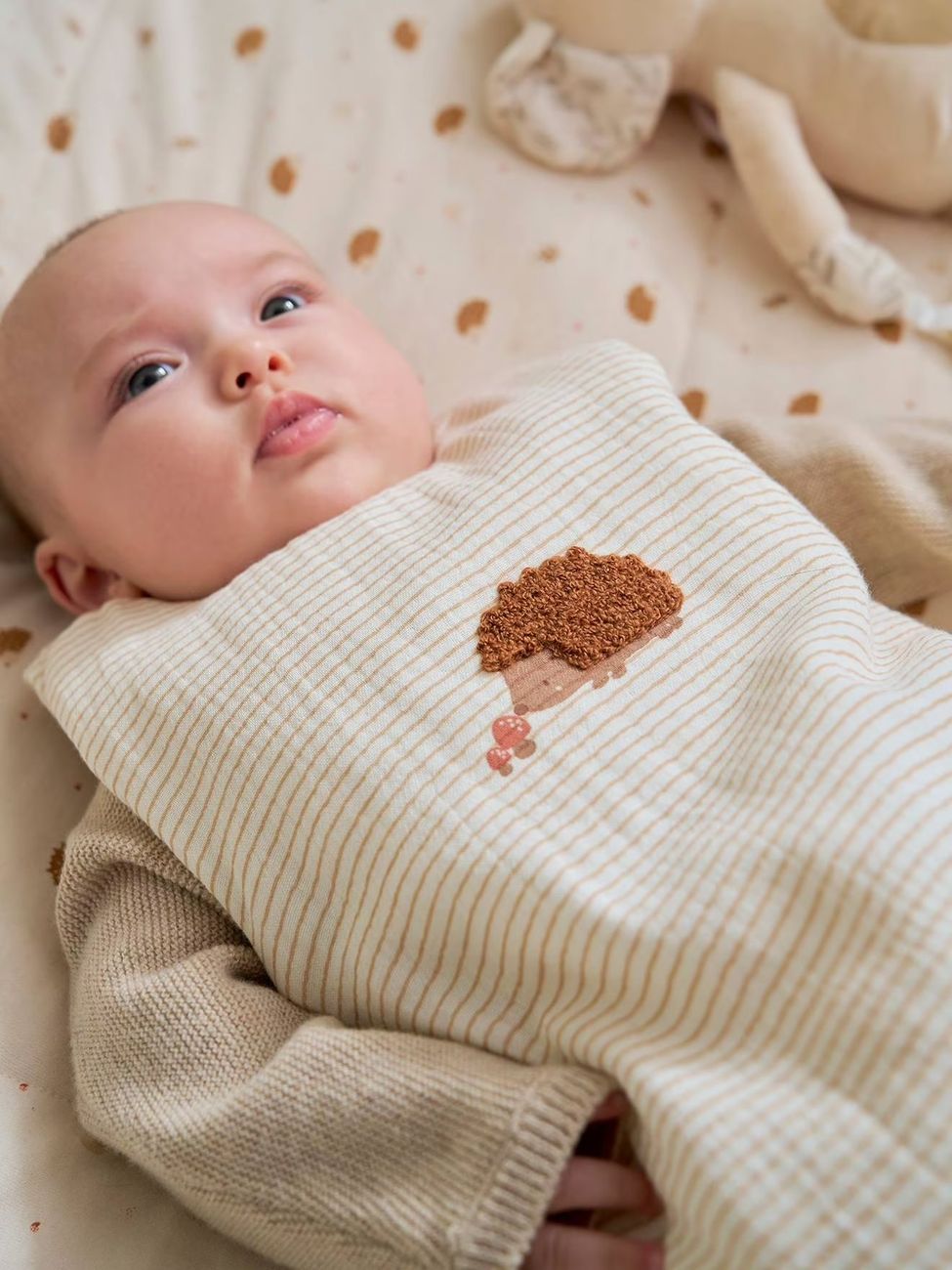 Gigoteuse en gaze de coton HÉRISSON rayé beige (Vertbaudet) - Image 1