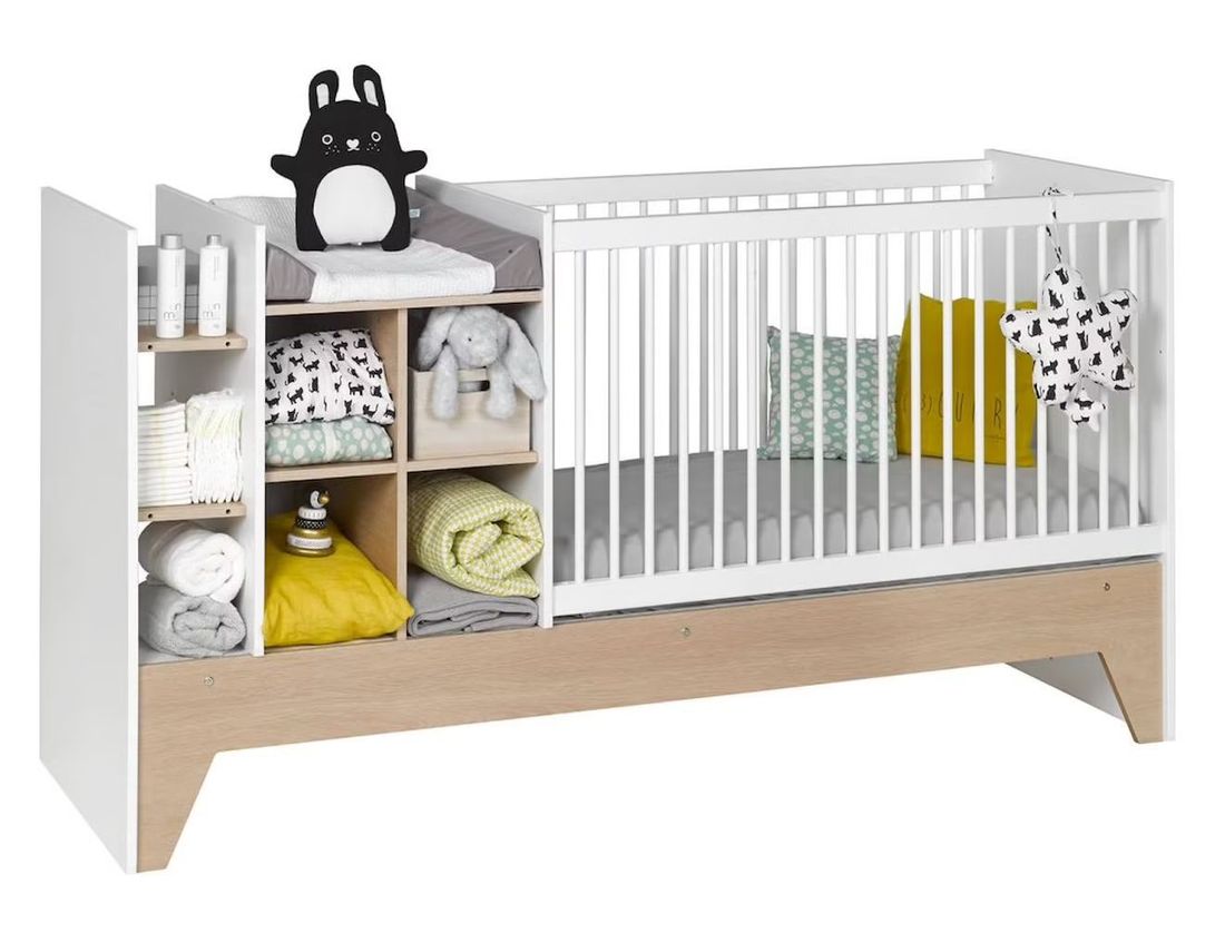 Lit Bébé Évolutif Combiné Ecrin Blanc & Bois (Chambrekids) - Couverture
