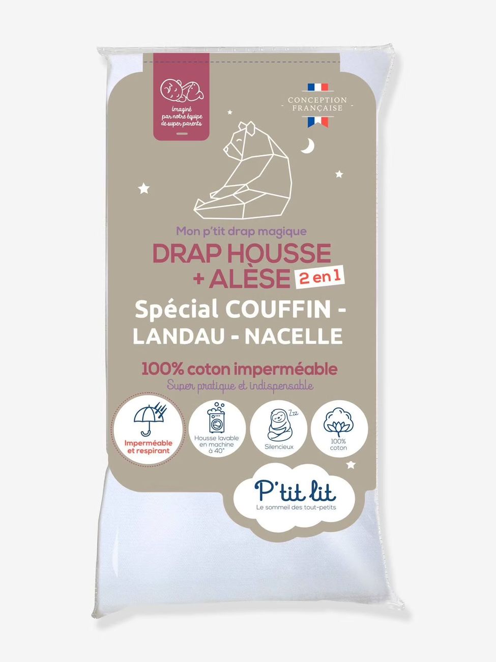 Drap magique 2 en 1 : drap-housse / alèse P'TIT LIT blanc (P'Tit Lit) - Couverture
