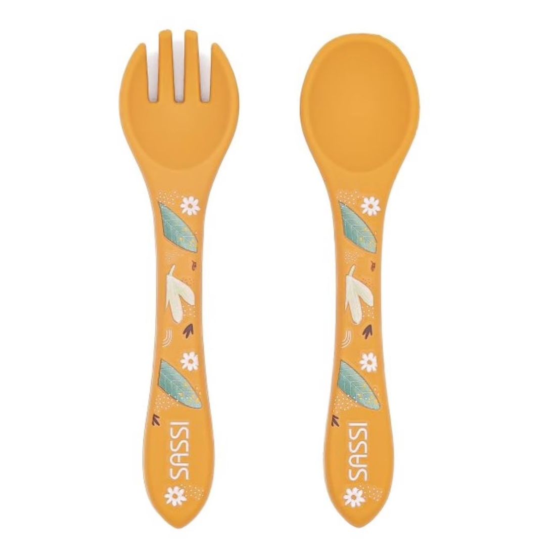 Set Fourchette Et Cuillère En Silicone Animaux Orange (Sassi) - Image 1