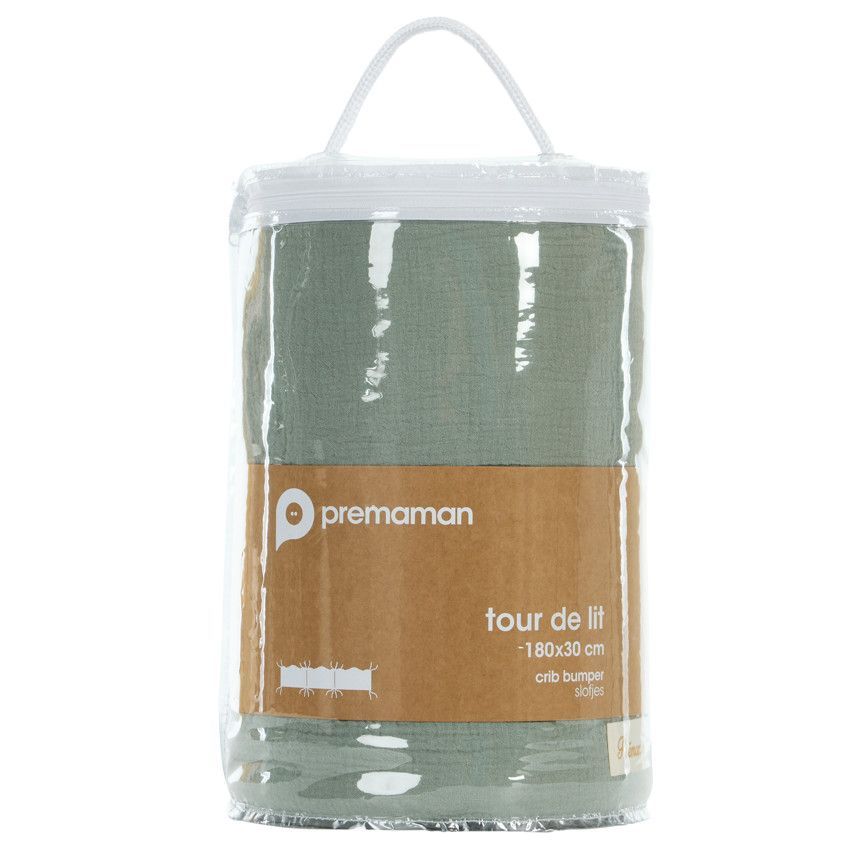 Tour de lit 3 pans en gaze de coton vert - Vert (Prémaman) - Image 4
