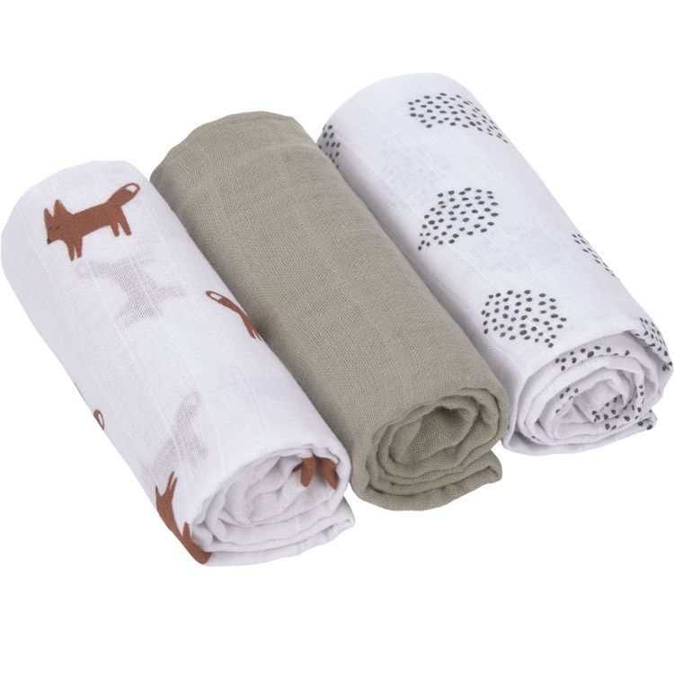 Lot de 3 langes en mousseline Little Forest Renard (60 x 60 cm) (Lassig) - Couverture