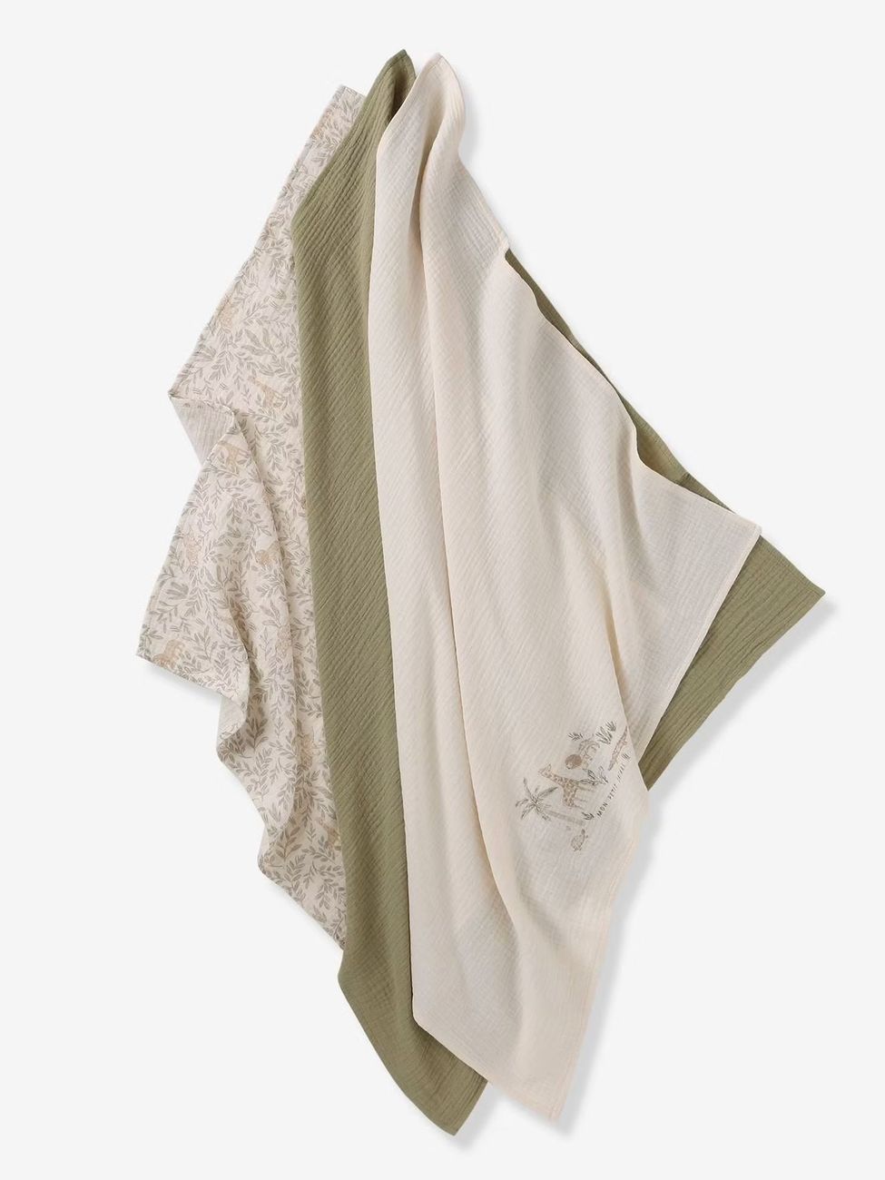Lot de 3 langes en gaze de coton BABYLON beige imprimé (Vertbaudet) - Image 1