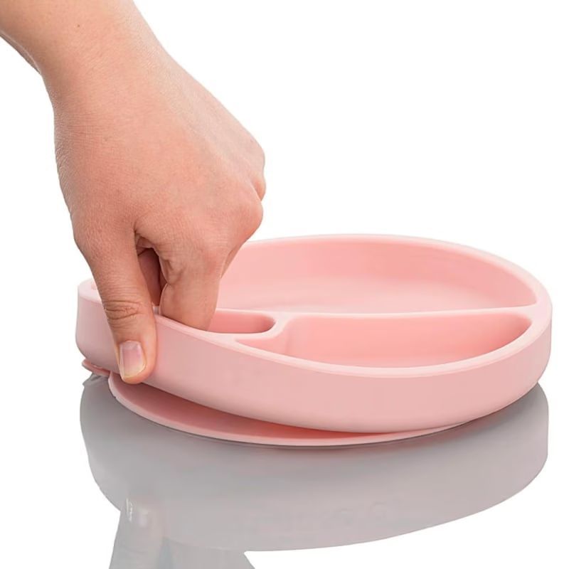 Assiette bébé silicone à ventouse rose (Minikoioi) - Image 1