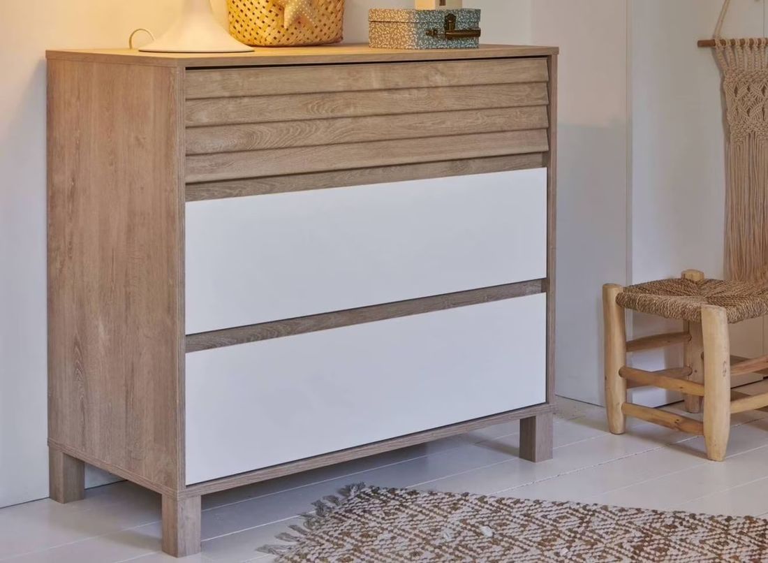 Commode 3 Tiroirs Nino Chêne & Blanc (Nateo Concept) - Couverture