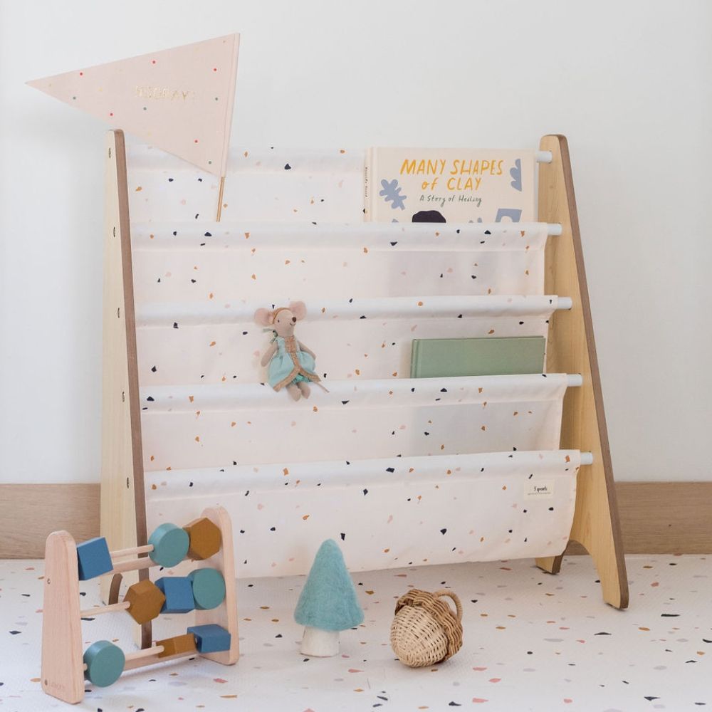 Bibliothèque en tissu recyclé Terrazzo crème (3 sprouts) - Image 1