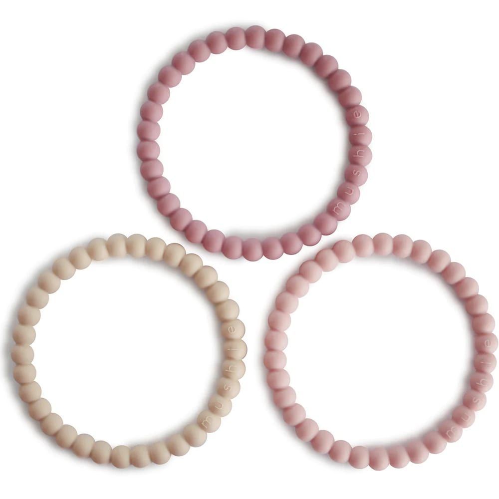 Lot de 3 bracelets de dentition Linen/Peony/Pale Pink (Mushie) - Couverture