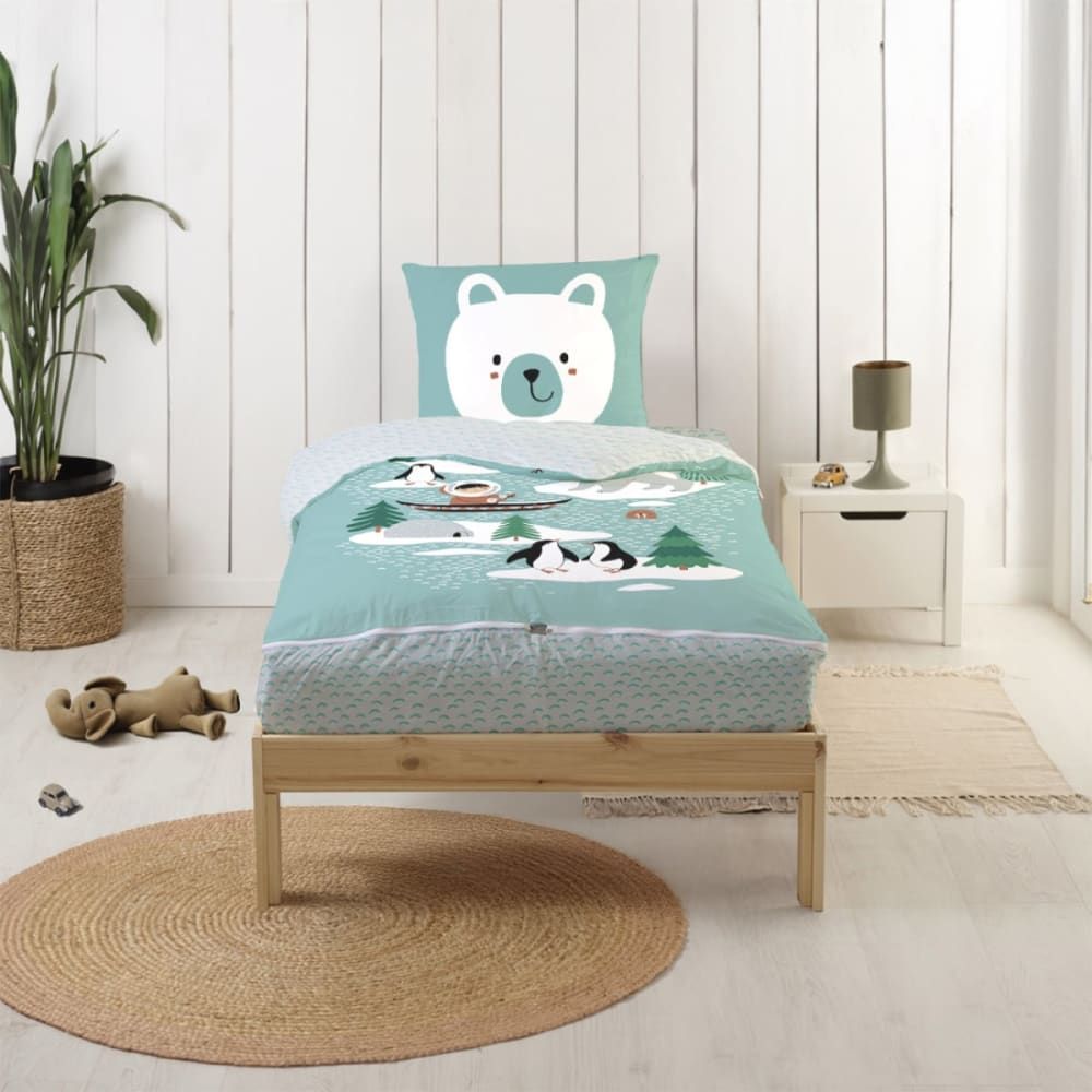 Parure de lit enfant caradou® sans couette motif igloo 90x190cm (Bleu Câlin) - Couverture