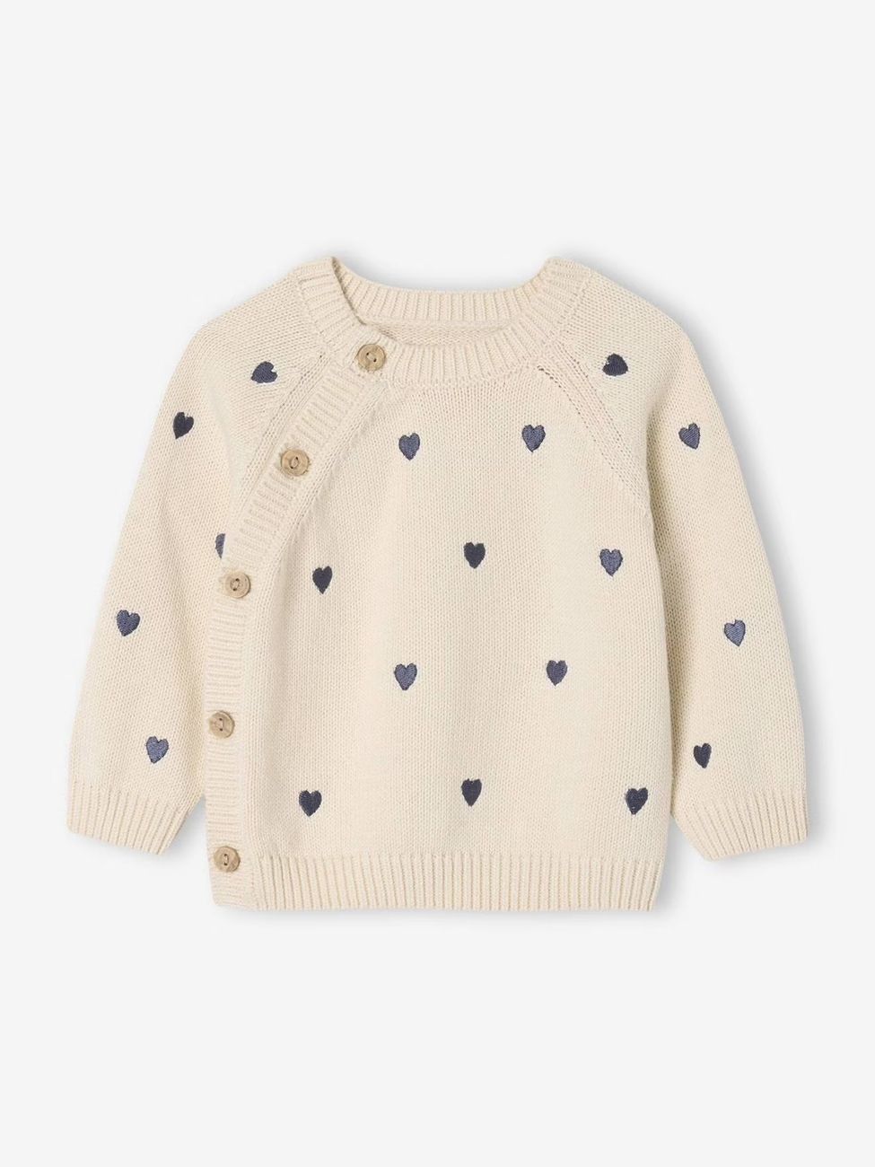 Pull naissance avec petits cœurs brodés écru (Vertbaudet) - Couverture