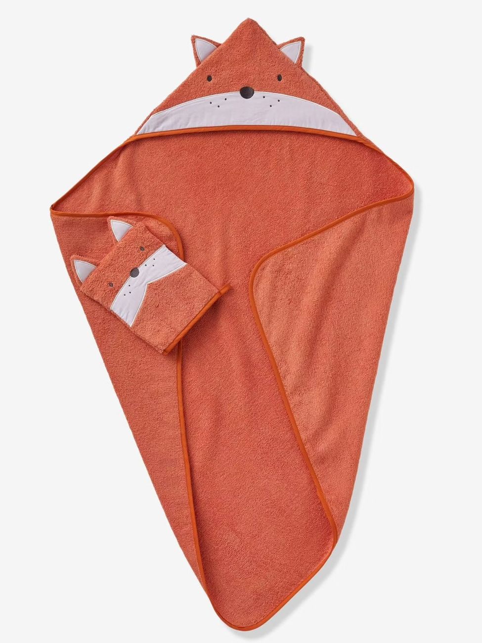 Cape de bain et gant de toilette Renard terre cuite (Vertbaudet) - Image 1
