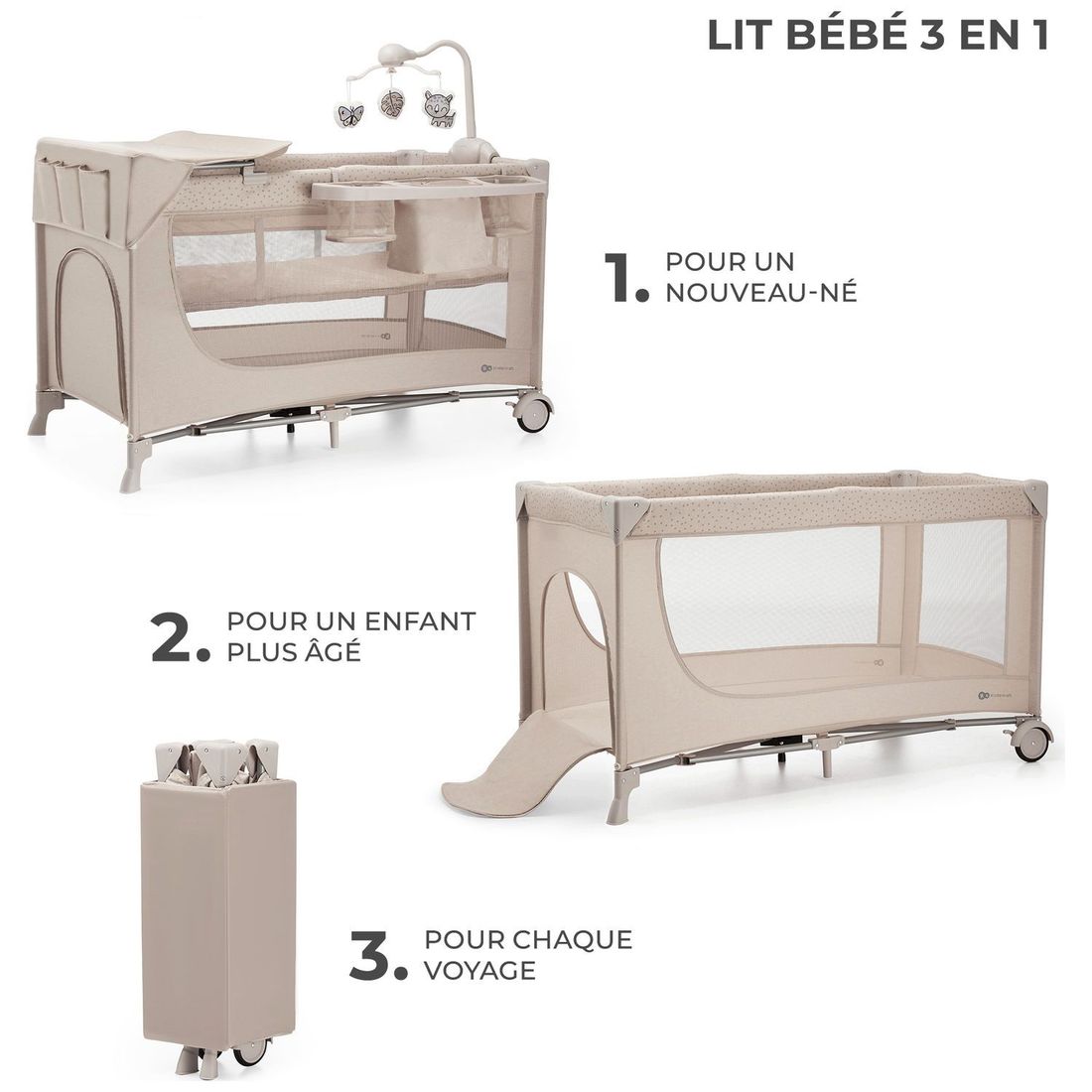 Lit parapluie 3 en 1 Joy 2 avec accessoires Beige (Kinderkraft) - Image 1