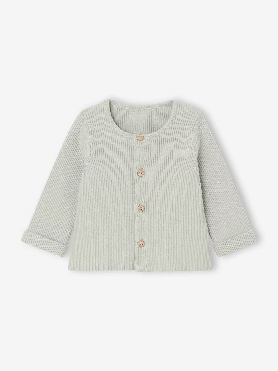 Ensemble bébé mixte gilet pantalon en tricot vert d'eau (Vertbaudet) - Image 1