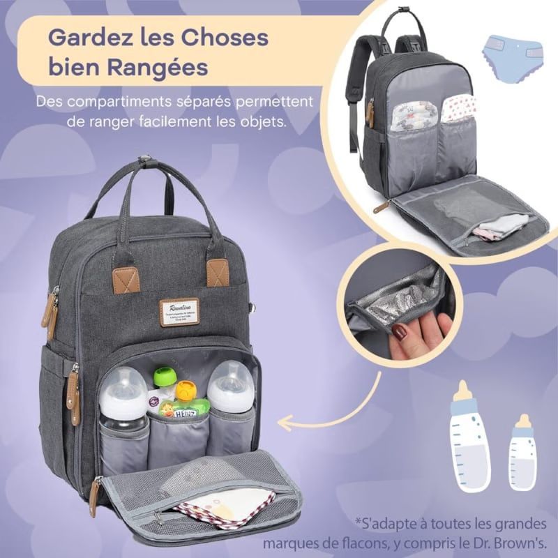 Sac à dos à langer bébé multifonctions (Ruvalino) - Image 2