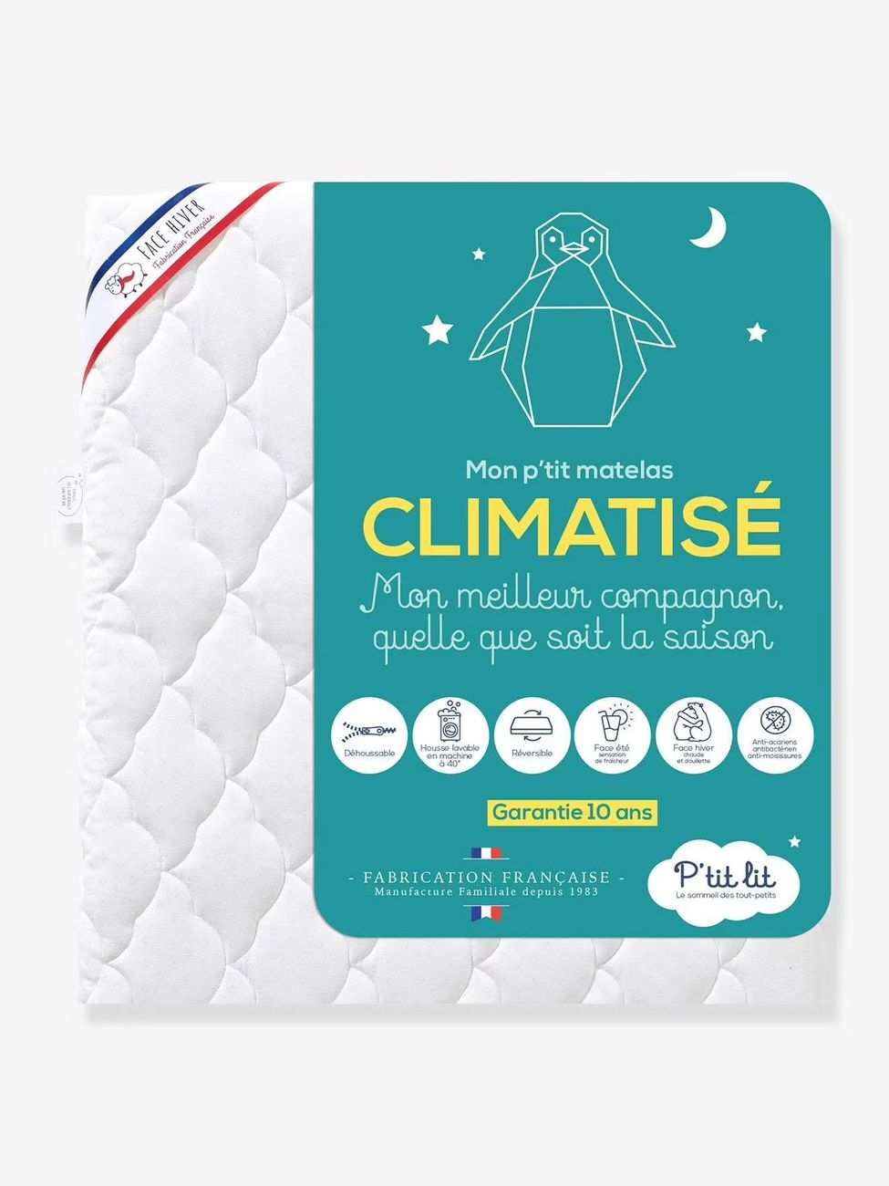 Matelas bébé Climatisé anti-acariens déhoussable blanc (P'Tit Lit) - Couverture